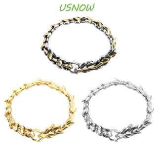 Usnow เครื่องประดับ สร้อยข้อมือโซ่หนา สีเงิน ลายมังกร สไตล์ฮิปฮอป แฟชั่นเรโทร สําหรับผู้ชาย