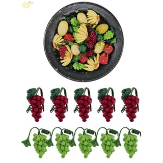 【VARSTR】Artificial Grapes Bunches Fake Fruit Rattan Dollhouse Accessories For 1:12 Dolls