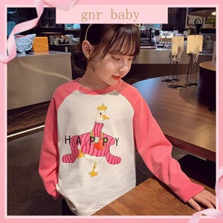 🍓GNR BABY🍋เสื้อยืดแขนยาว ผ้าฝ้าย ลายการ์ตูน สําหรับเด็กผู้หญิง อายุ 3-12 ปี