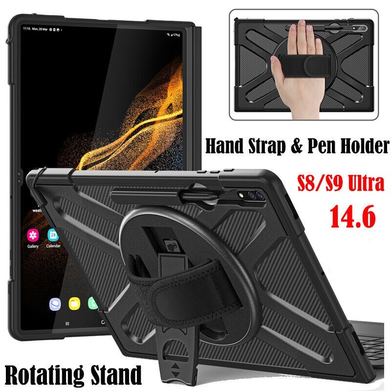 สําหรับ Samsung Galaxy Tab S9 S8 S10 Ultra 14.6" SM-X900 SM-X906 SM-X910 SM-X916B SM-X92 Heavy Duty ทนทานหมุนขาตั้งพลาสติก Hard Case ฝาครอบ