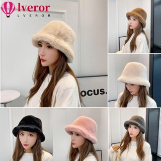 Lveror หมวกบักเก็ต ผ้ากํามะหยี่ขนนิ่ม หนา สีพื้น สไตล์ชาวประมง แฟชั่นฤดูใบไม้ร่วง ฤดูหนาว สําหรับผู้หญิง