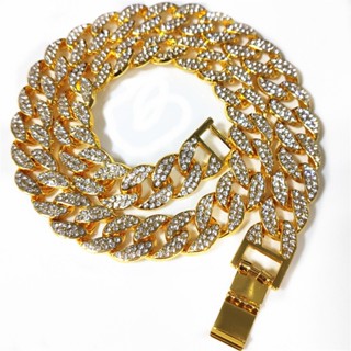 Hip Hop Luxury Shiny 15MM Cuban Chain Necklace Rhinestones Diamond Bracelet Men Women Jewelry LY