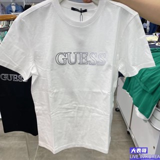 Guess เสื้อยืดแขนสั้น คอกลม ผ้าฝ้าย ไล่โทนสี แฟชั่นฤดูร้อน สําหรับคู่รัก