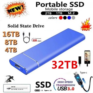 ฮาร์ดดิสก์ภายนอก SSD 32 16 8 4 2TB USB 3.1 Type-C ความเร็วสูง แบบพกพา สําหรับแล็ปท็อป