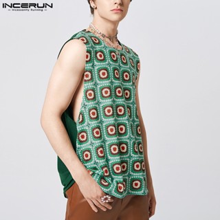 Incerun เสื้อกล้าม คอกลม แขนกุด ลายสก๊อต ขนาดใหญ่ สําหรับผู้ชาย