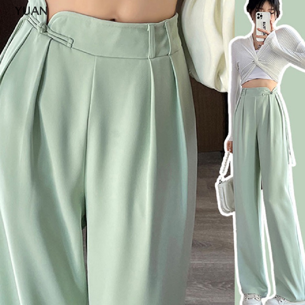 Pants 271 บาท Yuan กางเกงขายาวลําลอง ขากว้าง เอวสูง ทรงหลวม สีพื้น สําหรับสตรี 2023 Women Clothes