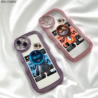 iPhone 14 13 12 Mini Pro Max Plus เข้ากันได้ เคสไอโฟน สำหรับ Case Cartoon Astronaut Pattern Plating Wavy เคส เคสโทรศัพท์ เคสมือถือ Full Cover Soft Phone Cases Casing