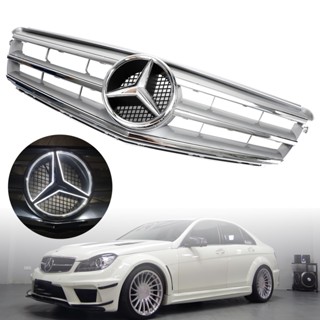 กระจังหน้ารถกันชนหน้าพอดีสำหรับBenz C Class W204 W/LED Emblem C300/C350 08-14 สีโครเมียม