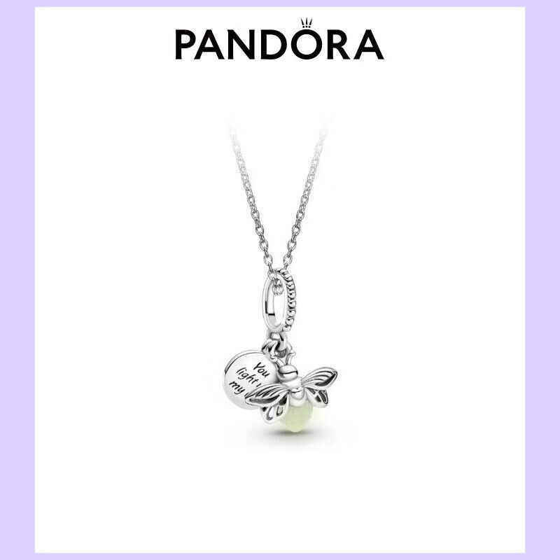 Pandora Pandora สร้อยคอ จี้รูปหิ่งห้อยหัวใจ เรืองแสงในที่มืด ขนาด 45 ซม. สําหรับผู้หญิง