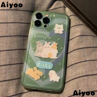 ✅13pro นิ่ม/Green เคสป้องกันโทรศัพท์มือถือ ลายกระต่าย หัวใจ แนวสตรีท สําหรับ Apple Iphone7 12xr 14 8plus xs11 CSJC