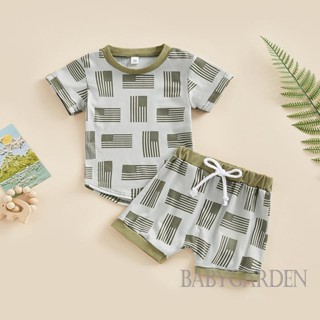 Babygarden-0-3 ปี ชุดเสื้อผ้าเด็กผู้ชาย ลําลอง สตรีทปาร์ตี้ เสื้อคอกลม แขนสั้น + กางเกงขาสั้น แบบผูกเชือก