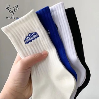 HANLU ถุงเท้า Snow Mountain ปักลายญี่ปุ่น All-Match Unisex Mid-tube คู่ถุงเท้า สไตล์ดาราเน็ต