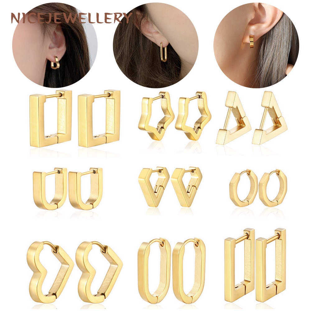 ต่างหูห่วง สเตนเลส 316L ทรงเรขาคณิต สไตล์พังก์ 1 ชิ้น