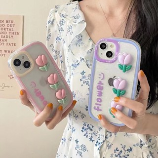 เคสโทรศัพท์มือถือ กันลื่น ลายดอกทิวลิป พร้อมที่ตั้งวาง สําหรับ iPhone 14Pro max 14ProiPhone 14 iPhone13 Pro iPhone 13Pro max iPhone12 Pro 11 Airpods 1 2 Pro 3