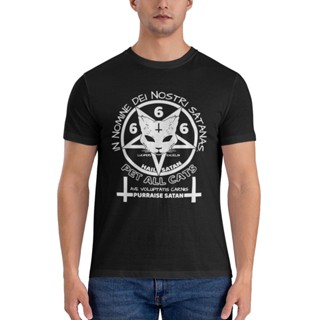 เสื้อยืด พิมพ์ลายกราฟิก Satanic Cat Lucifer Excelsi Hail Satanhot