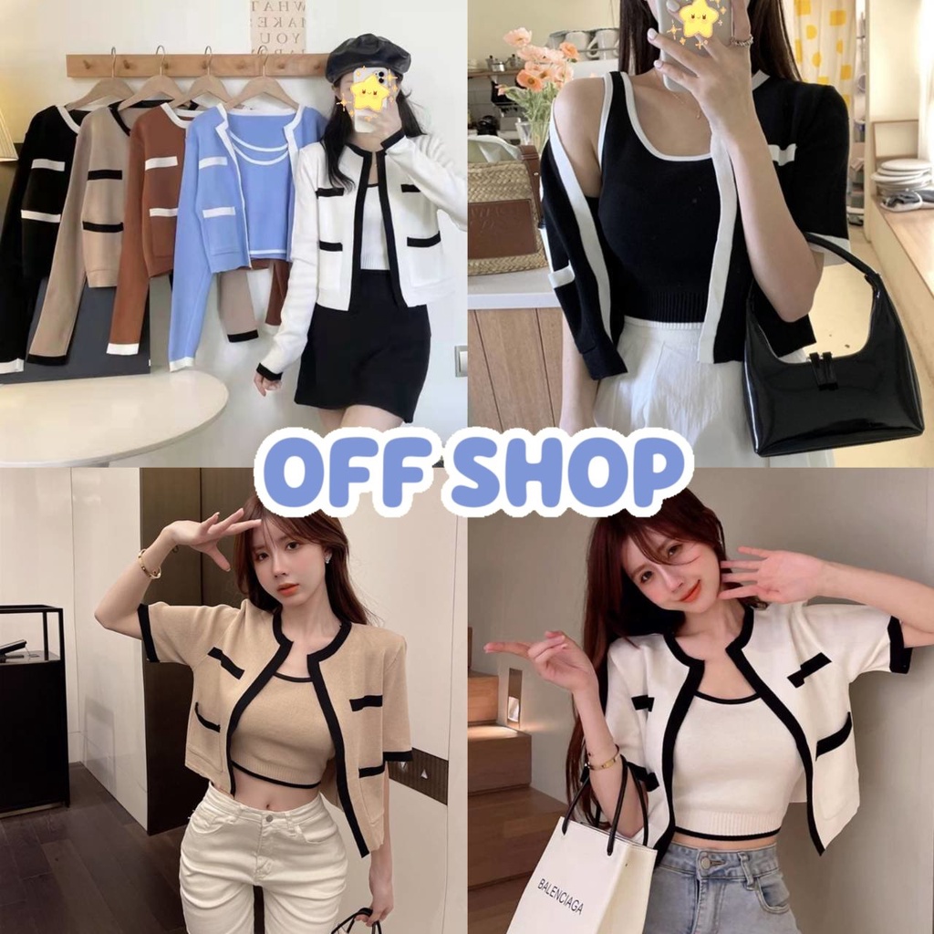 OFF SHOP พร้อมส่ง (OFF-3030+3031-C/3031+3030-1)​ เซ็ท เสื้อกล้าม+เสื้อคลุมไหมพรม ผ้านิ่มใส่สบายมากมี3สีน่ารัก