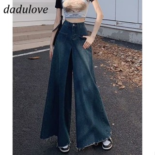 DaDulove💕 New Korean Version of Ins Retro Raw Edge Jeans High Waist Loose Wide Leg Pants Large Size Trousers