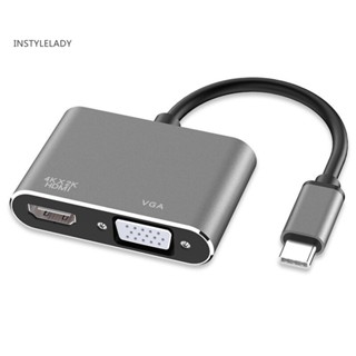 Instylelady สายเคเบิลอะแดปเตอร์ฮับ USB 3.1 Type-C ตัวผู้ เป็น 4Kx2K HDMI VGA ตัวเมีย สําหรับ MacBook