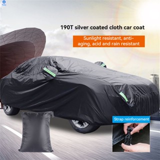 Car Coat Sun Shade 190T ผ้าเคลือบเงินกันฝนและกันแดด Uv Protection Car Cover แถบสะท้อนแสงโพลีเอสเตอร์ผ้าคลุมรถสีดำทั้งหมด【Bluey】