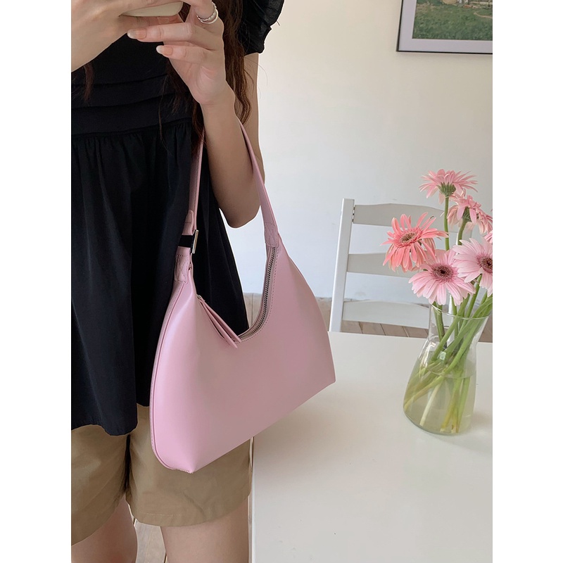 🤎กระเป๋าสะพายไหล่ กระเป๋าถือ แฟชั่นสําหรับสตรี ครึ่งแขน ลายดวงจันทร์ แบบเรียบง่าย สไตล์เกาหลี