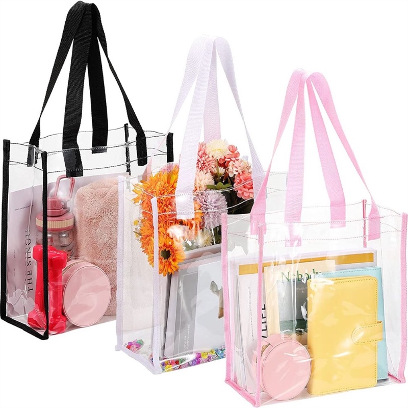 กระเป๋าถือ PVC แบบใส อเนกประสงค์ กันน้ํา จุของได้เยอะ แบบพกพา สีสันสดใส สําหรับใส่เครื่องสําอาง ขนมขบเคี้ยว เดินทาง