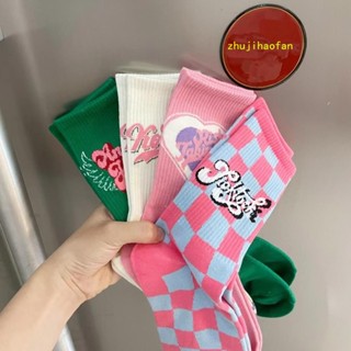 ถุงเท้า ผ้าฝ้าย สีชมพู แฟชั่นฤดูใบไม้ผลิ และฤดูร้อน สไตล์อเม…