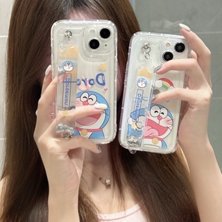 ใหม่ เคสโทรศัพท์มือถือนิ่ม กันกระแทก ลายการ์ตูนโดราเอมอนน่ารัก แต่งกลิตเตอร์ พร้อมสายคล้องมือ สําหรับ iPhone 14 14PRO max 13 12PRO max 13pro max 11 2023