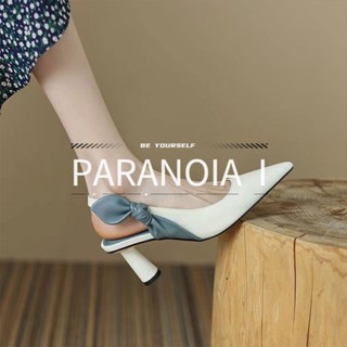 PARANOIA  I  รองเท้าส้นสูงสตรีสไตล์ฝรั่งเศสส้นเข็มสีขาวย้อนยุคหนึ่งคำรองเท้าแตะปลายแหลม