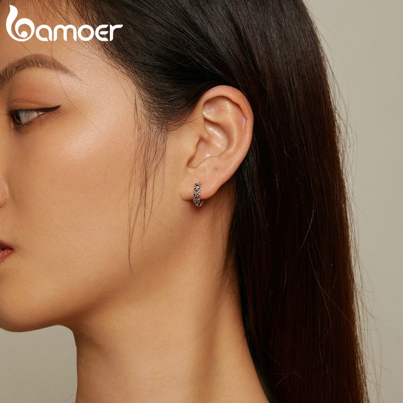 Bamoer ต่างหูเงินแท้ 925 รูปหัวใจ สไตล์วินเทจ เรียบง่าย เครื่องประดับ สําหรับผู้หญิง SCE1613