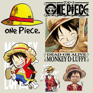 สติกเกอร์ไวนิล พิมพ์ลายการ์ตูนลูฟี่ One Piece ล้างทําความสะอาดได้ สําหรับติดตกแต่งเสื้อผ้า