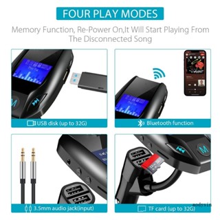 Aod เครื่องเล่นเพลง MP3 บลูทูธ 5 0 FM Transmitter QC3 0 Dual USB สําหรับรถยนต์