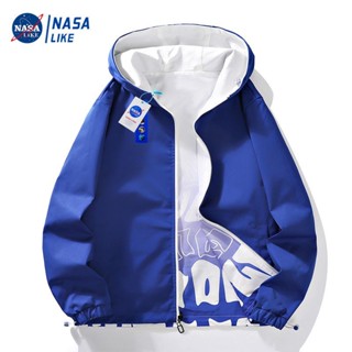 แจ็คเก็ตผ้าร่ม bomber jacket เสื้อแจ็กเก็ต มีฮู้ด ลาย Nasa Co-Branded สองด้าน แฟชั่นฤดูใบไม้ผลิ และฤดูใบไม้ร่วง สําหรับผู้ชาย และผู้หญิง