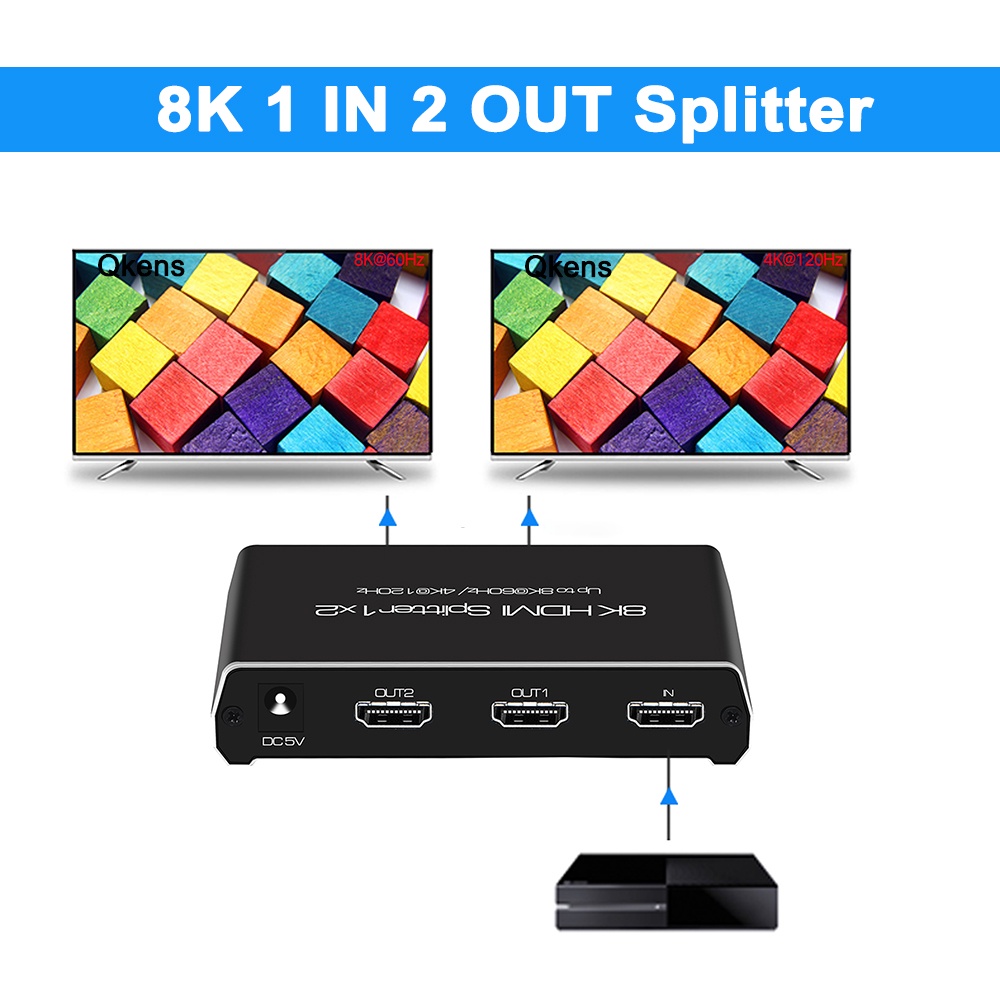 8k HDMI Splitter 1x2 4K @120Hz HDMI2.1 Audio Video Converter 1 ใน 2 Out Dual Display 3D HDR 7680x4320P @60hz สําหรับ PS4 PS5 Xbox เกม DVD แล ็ ปท ็ อป PC To TV Monitor โปรเจคเตอร ์