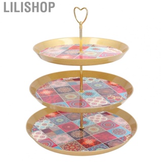 Lilishop 3 Tier Serving Tray Golden Luxury Round Shape 3 Tier Layered Metal Cake Desser