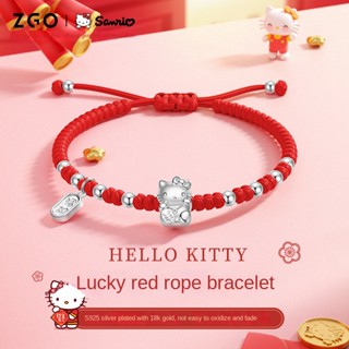 Zhenggang Sanrio สร้อยข้อมือเงินสเตอร์ลิง เชือกนําโชค สีแดง ลาย Hello Kitty ของขวัญวันเกิด สําหรับแฟนสาว -0605