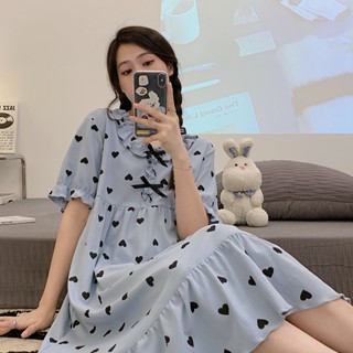 womens new summer polka dot pajamas Summer cartoon sweet home service short-sleeved nightdress