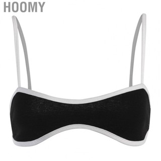 Hoomy Spaghetti Strap Cropped Top  Color Contrasting Short Tank Top Skin Friendly Comfortable Black and White  for Travel