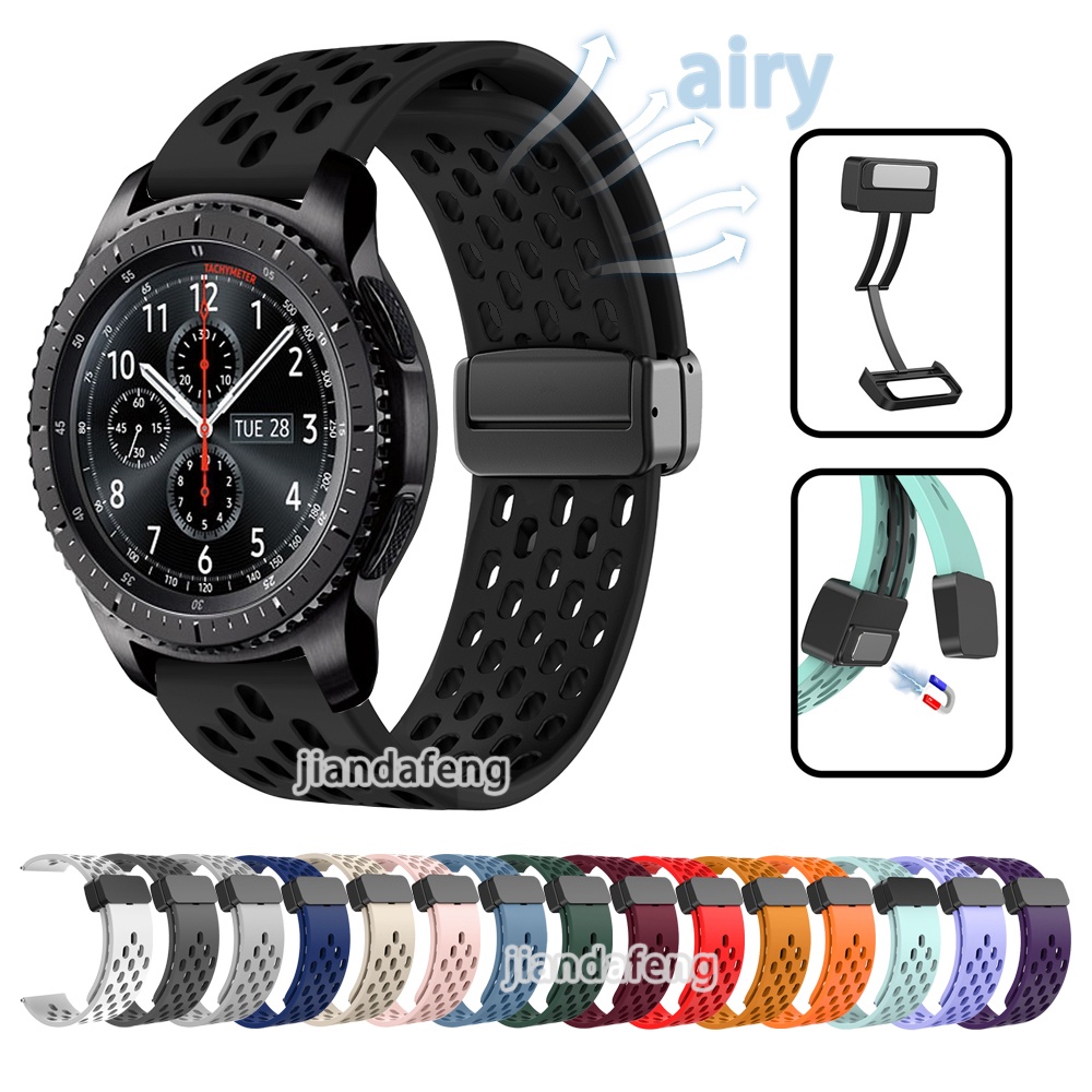 สายนาฬิกาข้อมือ ซิลิโคนนุ่ม แต่งหัวเข็มขัดแม่เหล็ก รูปตัว D สําหรับ Samsung Gear S3 Frontier Gear Sport Smartwatch strap