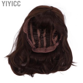 Yiyicc Short Curly Hair Wig  High Temperature Fiber Mesh Lining Women Curly Hair Wig Black Brown  for Daily Wear for Female