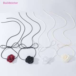 Buildvictor สร้อยคอโชคเกอร์ ผ้ากํามะหยี่ ลายดอกไม้ ดอกคามิเลีย ขนาดใหญ่ สําหรับผู้หญิง TH