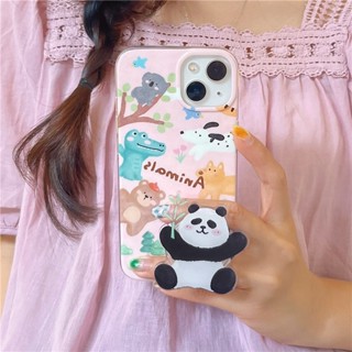 เคสโทรศัพท์มือถือ ซิลิโคน กันกระแทก ลายการ์ตูนแพนด้า สวนสัตว์น่ารัก พร้อมขาตั้ง สําหรับ Iphone 12 11 13 14 PRO MAX 14 13ProMax 12 13pro 11 14pro