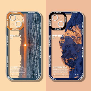 case iphone 6 6s 7 8 Plus 11 12 13 mini 14 Pro Max X XR XS Max นุ่ม น่ารัก อะนิเมะ ดวงอาทิตย์ ภูเขา เคสโทรศัพท์ใส