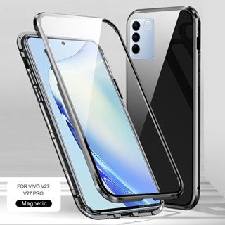 สําหรับ vivo V27 Pro 5G เคส 360° เคสกระจกนิรภัย แบบฝาพับแม่เหล็ก สองด้าน สําหรับ vivo v27 V 27 Pro V27Pro 27Pro Funda 6.78 นิ้ว