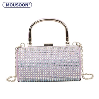 MOUSOON กระเป๋า Messenger สุภาพสตรีบุคลิกภาพแฟชั่น Rhinestone กระเป๋าถือโซ่เพชร