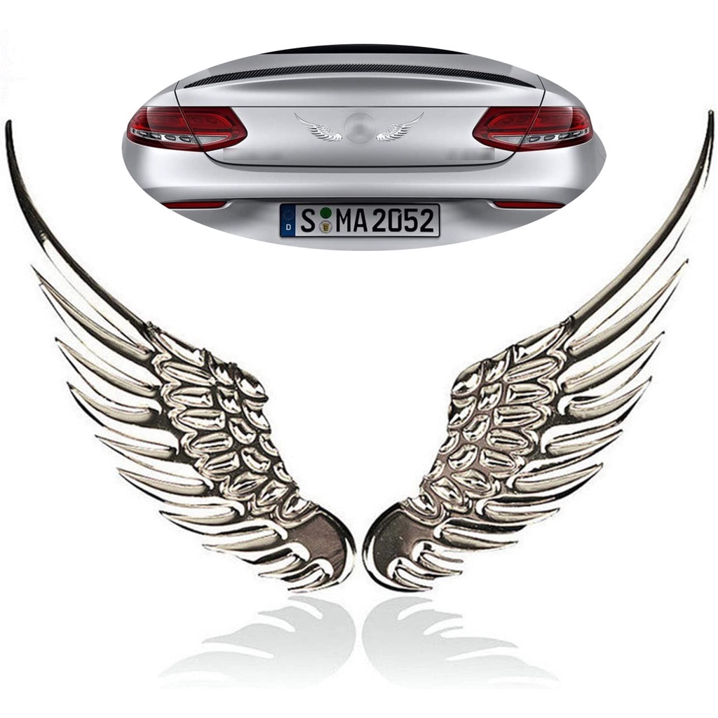 2pcs รถ 3D Angel Wings ป้ายสติกเกอร์รถ Big Wings สเตอริโอ Decals คําเตือนความปลอดภัย Anti-Collision สะท้อนแสงสติกเกอร์ตกแต่งรถ/รถจักรยานยนต์ Universal อุปกรณ์เสริม