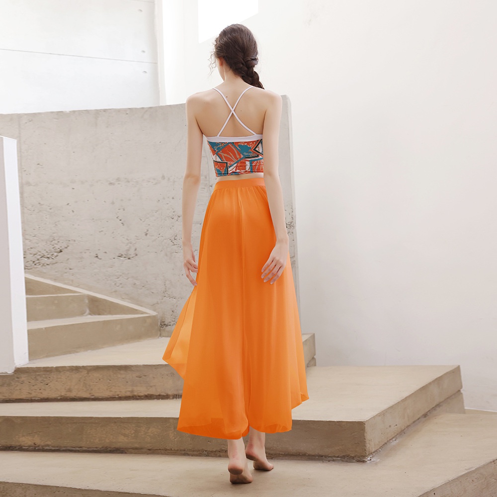 ชุดเสื้อแขนกุด และกางเกง ผ้าชีฟอง สไตล์คลาสสิก สองชิ้น สําหรับผู้หญิง ใส่เต้นรํา เล่นโยคะ พิลาทิส