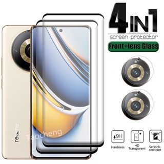 4 in 1 ฟิล์มกระจกนิรภัยกันรอยหน้าจอ HD แบบใส กันรอยเลนส์กล้อง สําหรับ Realme 11 Pro + Plus Realme11Pro+ 5G 2023 2 in 1