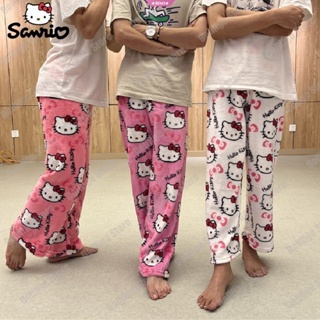 SANRIO 【สีใหม่】ชุดนอนกางเกงลําลอง ผ้าสักหลาด ลายการ์ตูนอนิเมะ Hello Kitty แฟชั่นฤดูใบไม้ร่วง สําหรับสตรี 2023