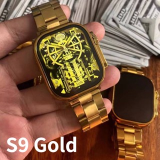 นาฬิกาข้อมือสมาร์ทวอทช์ เชื่อมต่อบลูทูธ ดิจิทัล หน้าจอ 24k Gold S9 IWO 14 Series 9 แบบเต็มจอ สไตล์นักธุรกิจ สําหรับผู้ชาย