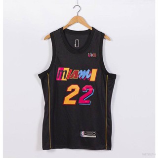 เสื้อกีฬาแขนกุด ลายทีม NBA Jersey Miami Heat No.22 Butler สีดํา พลัสไซซ์ 2022